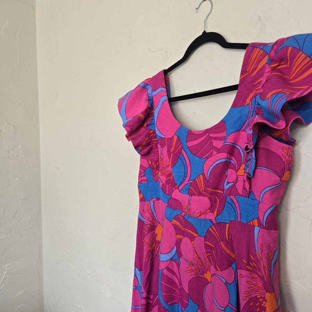 Tuckernuck Cameran Eubanks Linen Pink Blue Floral Wild Azalea Edisto Dress, L - Picture 6 of 11